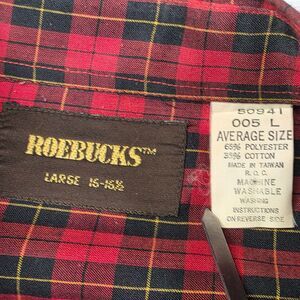 Vintage Roebucks Pearl Snap Shirt Mens L Red Plaid Western Long Sleeve Flannel